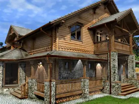 Деревянный коттедж из клееного бруса, проект деревянного дома №2-450
