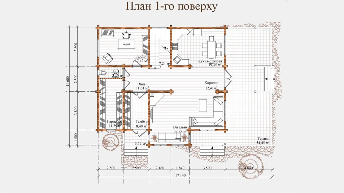 Планировка деревянного дома из клееного бруса по проекту 2-315