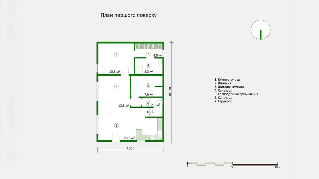 Планировка деревянного дома из клееного бруса по проекту 2-113