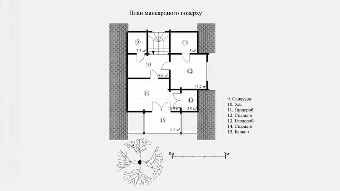 Планировка деревянного дома из клееного бруса по проекту 2-113-1